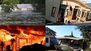 image shows 4 boxes depicting different natural disasters