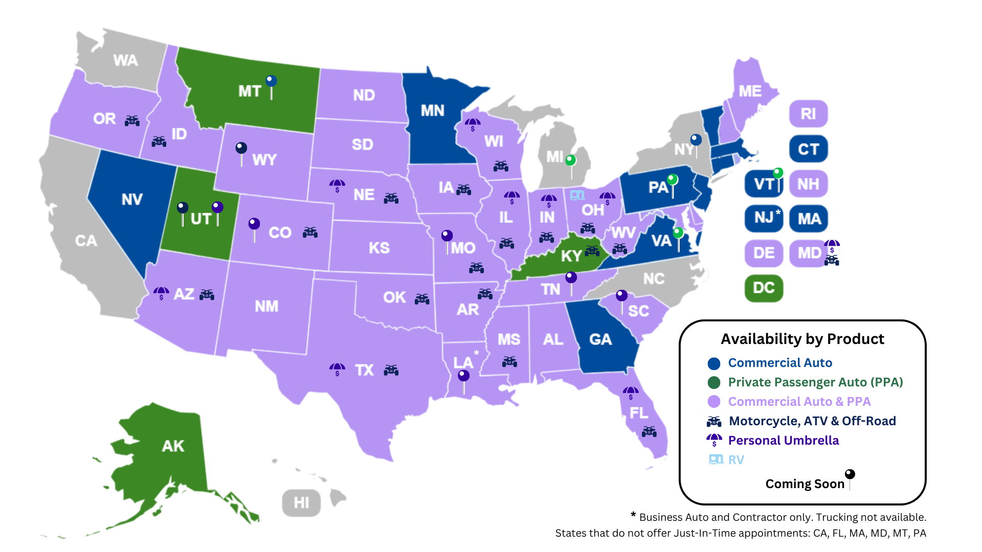 Geico Availability By Product And State (Commercial Auto, Private Passenger Auto, Or Both)